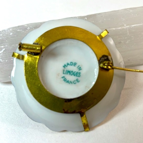 Vintage Limoges Miniature Porcelain Painted Plate France Brooch  Pin Back - Picture 4 of 5